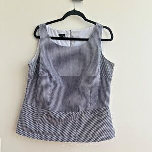 Talbots Women's Top Blouse 14W Blue Gingham Peplum Plus Side Zipper Lined